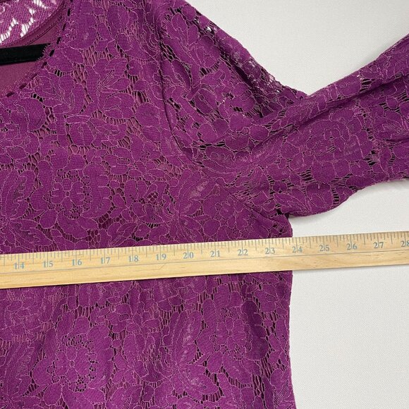 Isaac Mizrahi Live Womens Plum Purple 3/4 Bell Sleeve Crochet Lace Blouse Top 1X - Picture 8 of 11